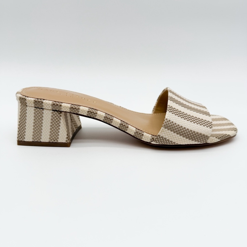 Marc Fisher LTD Olysa Block Heel Slide Sandals Striped Natural Tan 9.5 NEW - Picture 8 of 14